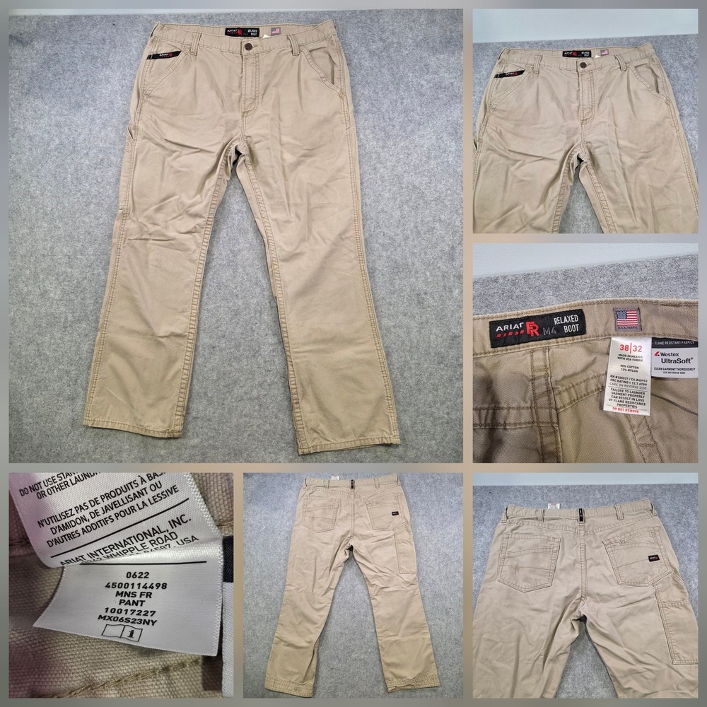 Ariat FR M4 Boot Work Pants Mens 38x32 Beige Canvas CAT2 Westex UltraSoft